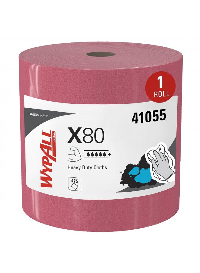WypAll WypAll Power Clean X80 Heavy Duty Cloths (41055), Extended Use Cloths Jumbo Roll, Red, 475 Sheets / Roll; 1 Roll / Case - Image 1