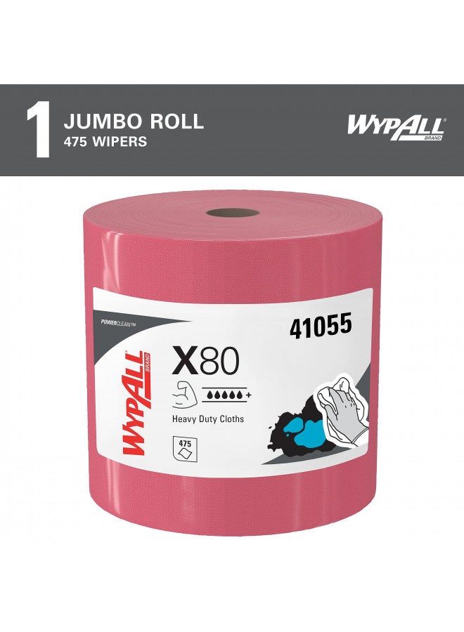 WypAll WypAll Power Clean X80 Heavy Duty Cloths (41055), Extended Use Cloths Jumbo Roll, Red, 475 Sheets / Roll; 1 Roll / Case - Image 2