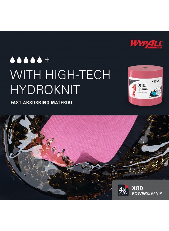 WypAll WypAll Power Clean X80 Heavy Duty Cloths (41055), Extended Use Cloths Jumbo Roll, Red, 475 Sheets / Roll; 1 Roll / Case - Image 5