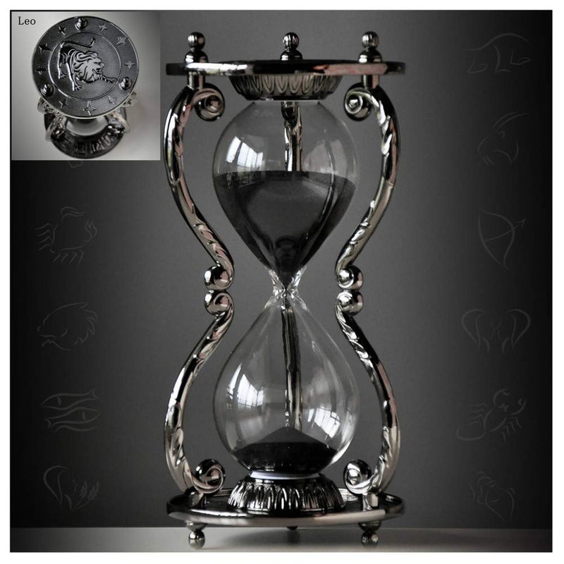 LeDiYouGou Black Antique Decorative Hourglass Sand Timer  30 Minute Unique Vintage 12 Constellations Metal Art Hour Glass for Office Desk Home Decor  Birthday GiftLeo 
