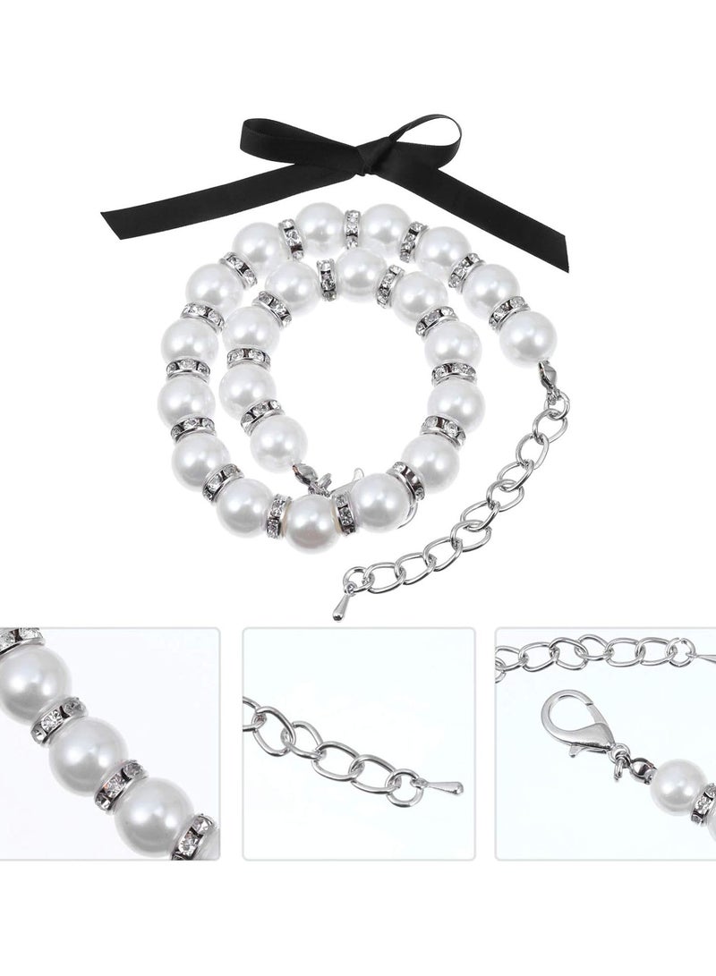 GGOOT Pearls Dog Necklace Collar Bling Rhinestones Cat Wedding Collar Jewelry for Small Dogs Puppy Pets White S White - Image 2
