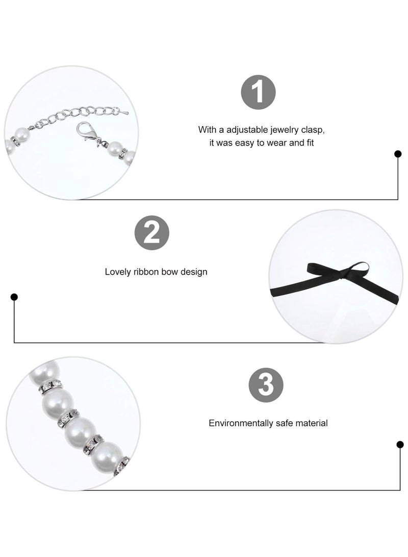 GGOOT Pearls Dog Necklace Collar Bling Rhinestones Cat Wedding Collar Jewelry for Small Dogs Puppy Pets White S White - Image 5