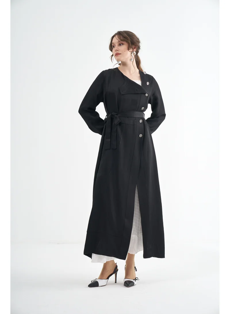 MissWhence  Asymmetric Belted Maxi Coat with Layered Dress Detail for Women | Best Price UAE