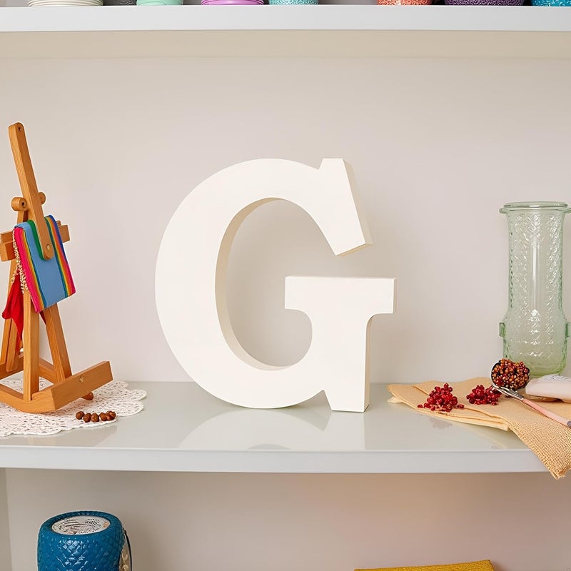 AKDAMA Wooden G Letter- English Upper Case Alphabets Cutouts for Art and Craft Work (G_White_15x2.5 cm) - Image 1