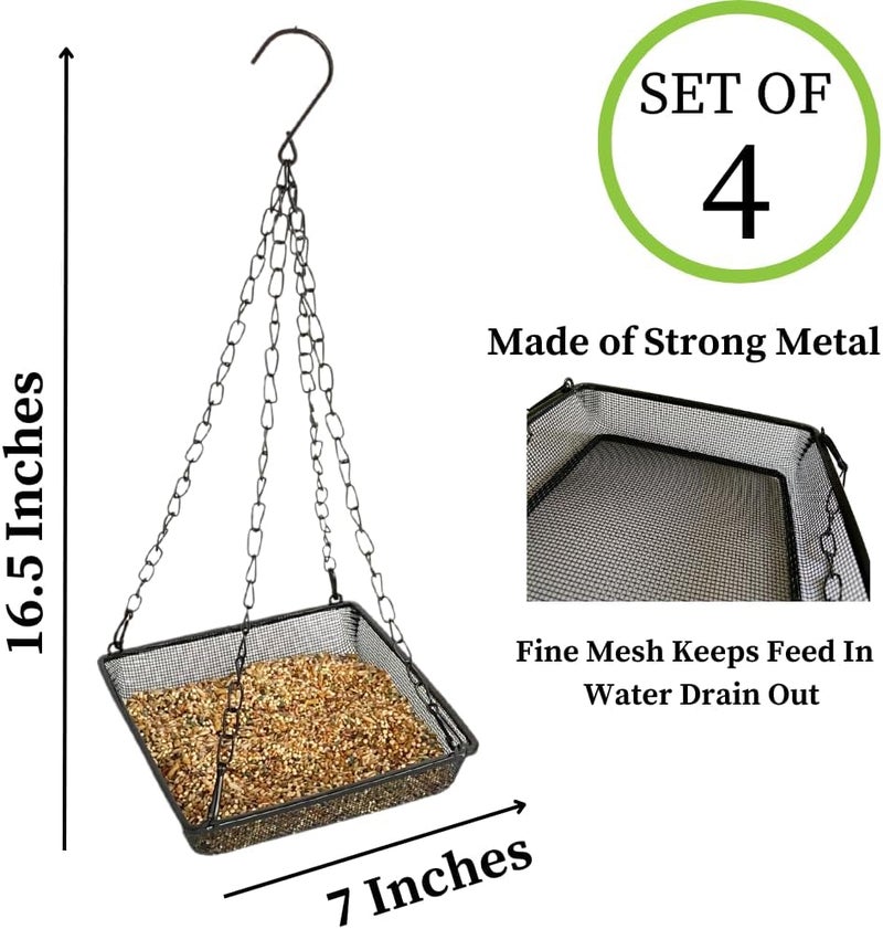 Evelots Hanging Bird Feeder Tray-4 Pack- Sturdy Metal Mesh Seed & Suet Platform-Attract Wild Birds in Backyard-Long 16 Inch Metal Chain-Water Drains Out - Image 2