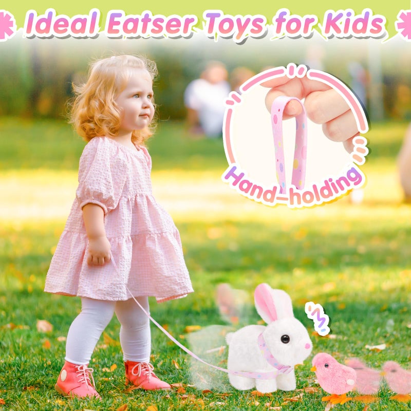 Tagitary Easter Plush Toys Interactive Bunny for Kids That Wiggling Ears,Hopping,Twitching Nose with Sounds,Realistic Rabbit Toy with Leash and Wind Up Toys,Easter Birthday Gift for Toddlers - Image 4