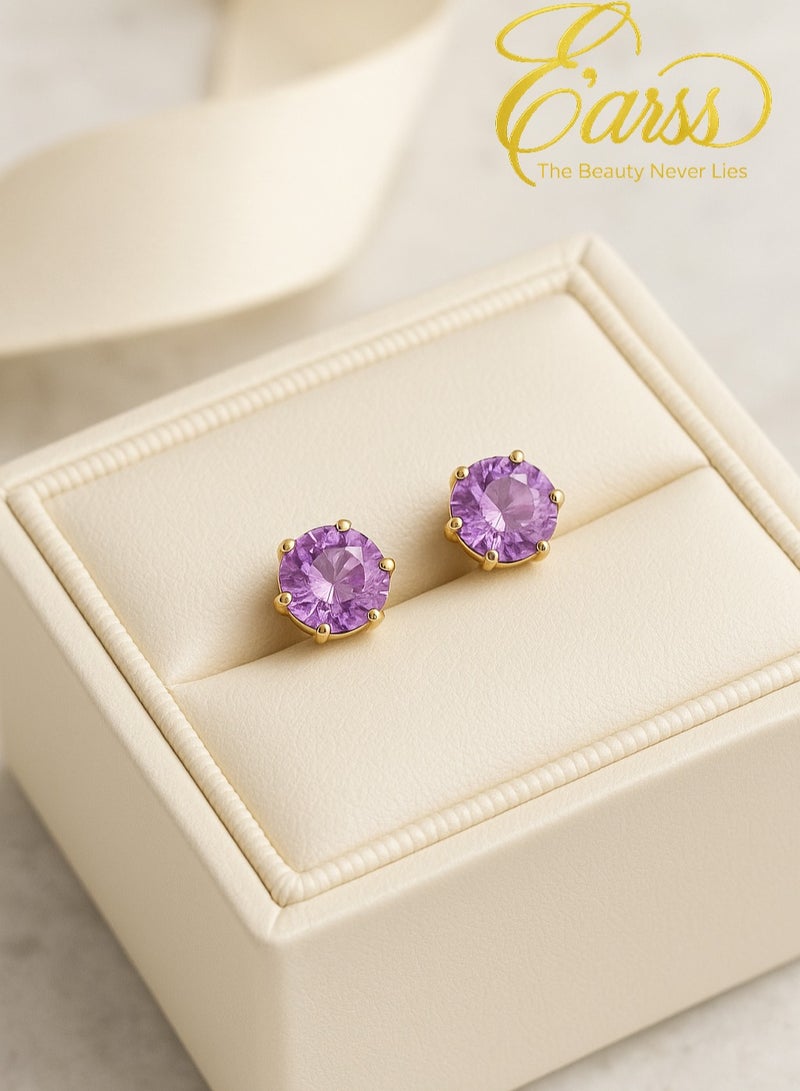 ايرس جمشت حجر الميلاد فبراير حلق الذهب | ستانلس ستيل | مطلية بالذهب عيار 18 قيراط - Image 2