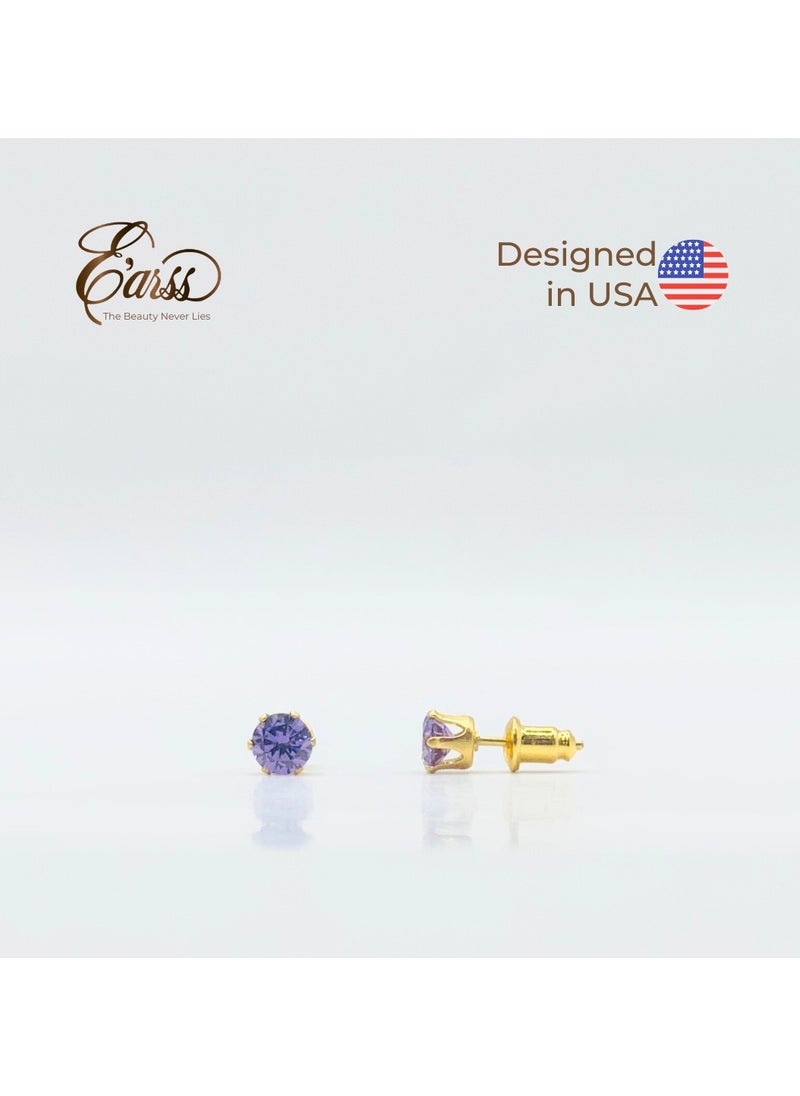 Earss Amethyst Birth Stone Feb Gold Earring | Stainless Steel | 18K Gold Plated  - Image 2