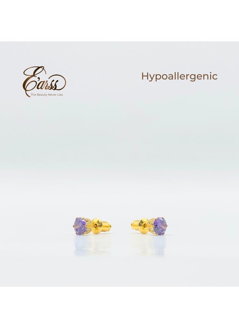 Earss Amethyst Birth Stone Feb Gold Earring | Stainless Steel | 18K Gold Plated  - Image 3