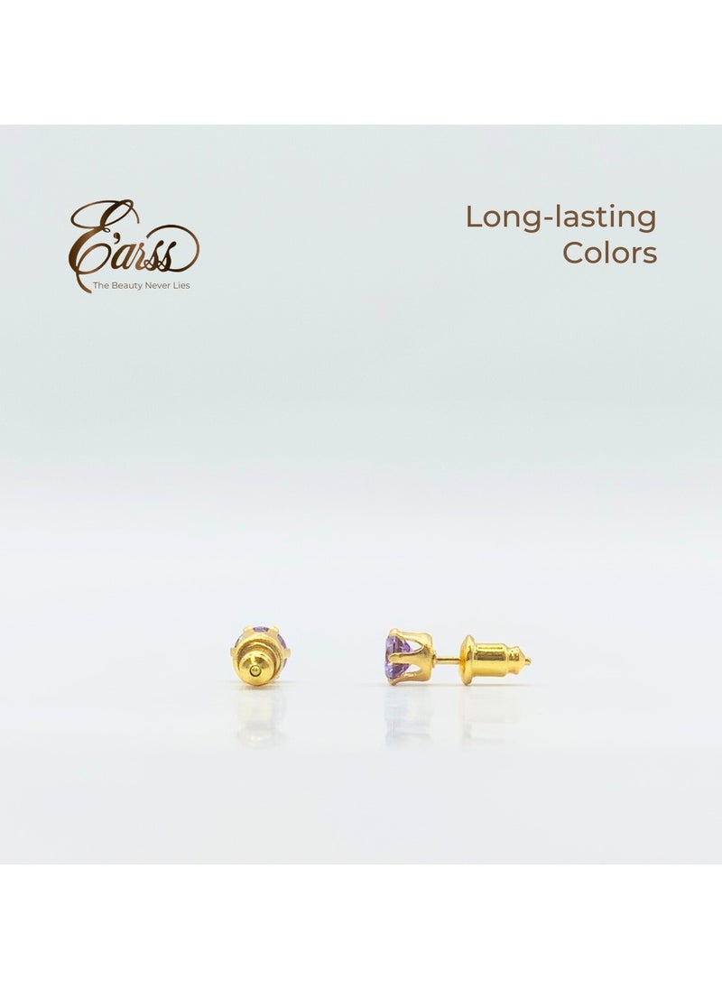 Earss Amethyst Birth Stone Feb Gold Earring | Stainless Steel | 18K Gold Plated  - Image 4