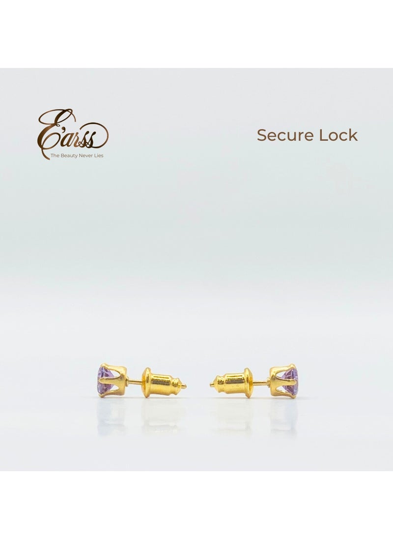 Earss Amethyst Birth Stone Feb Gold Earring | Stainless Steel | 18K Gold Plated  - Image 5
