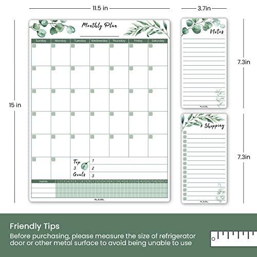 ALEZEL Magnetic Dry Erase Calendar for Fridge, Greenery Monthly Fridge Calendar Whiteboard Set - Vertical Monthly Calendar for Refrigerator, Grocery & to Do List White Board, 3 Markers + Eraser - Image 4