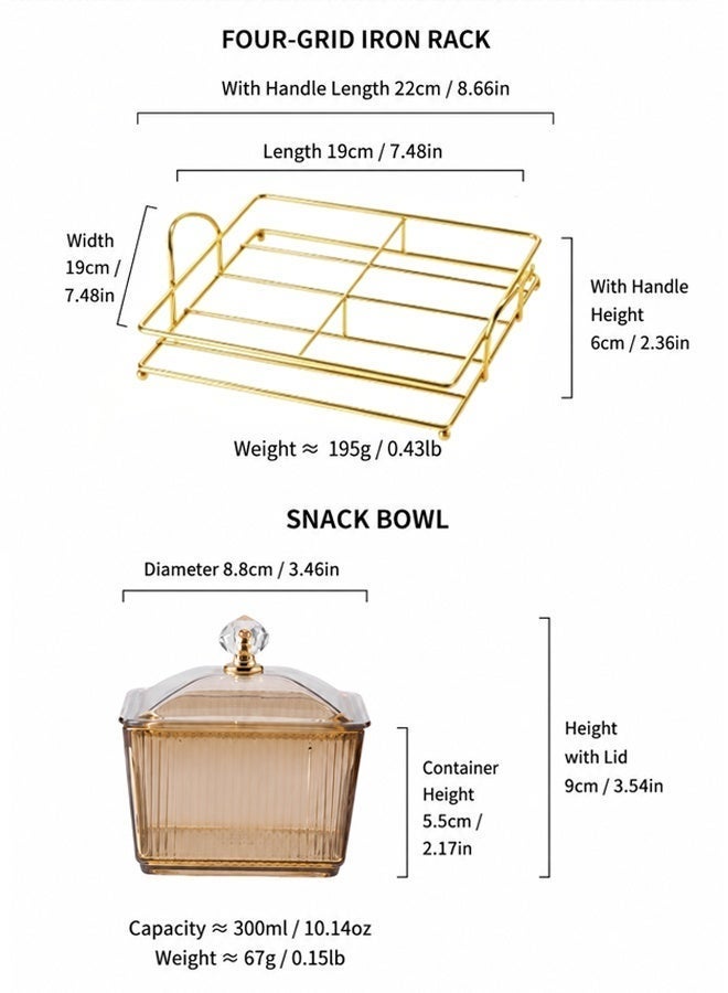 Purrhappy 4-Grids Fruit Plate, Snack Serving Tray, Gold Metal Fruit Basket Bowl, Food Nut Storage Tray With Lid, Kitchen Food Container Set, Storage Organizer for Vegetables Candy Fruit Dips - Image 2