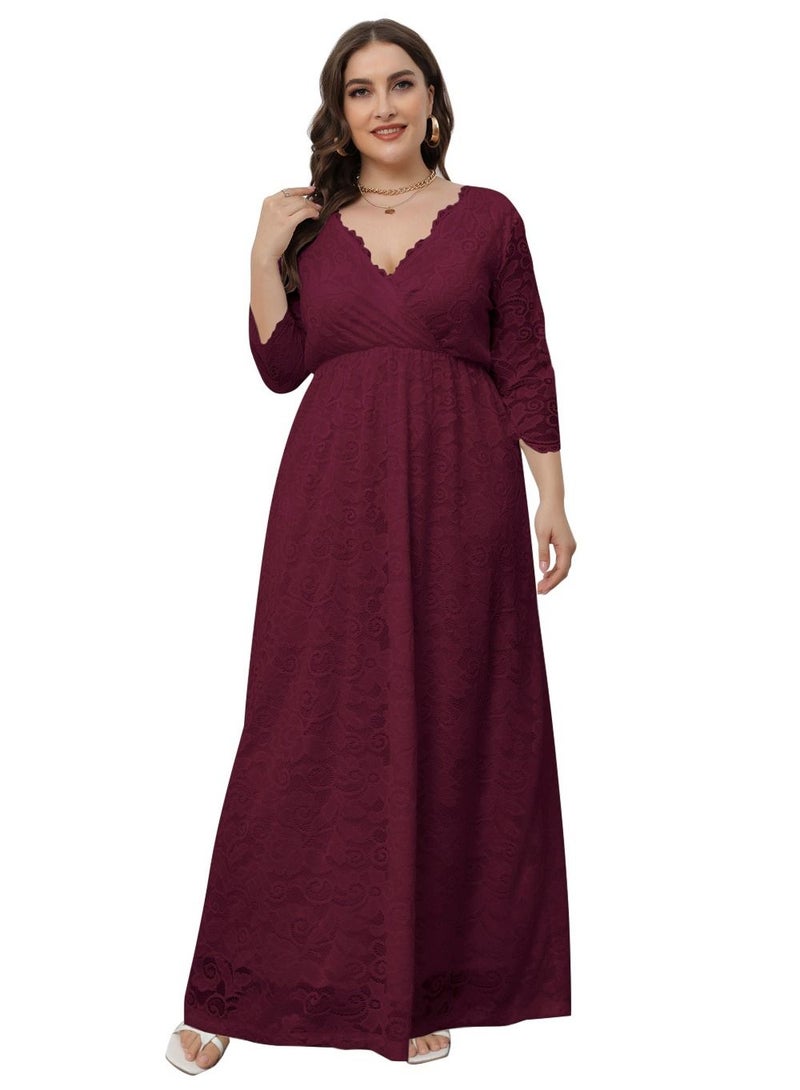 Loquat Women's Large V-Neck High Waist Lace Dress  - Image 1