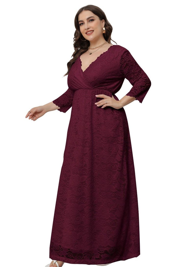 Loquat Women's Large V-Neck High Waist Lace Dress  - Image 2