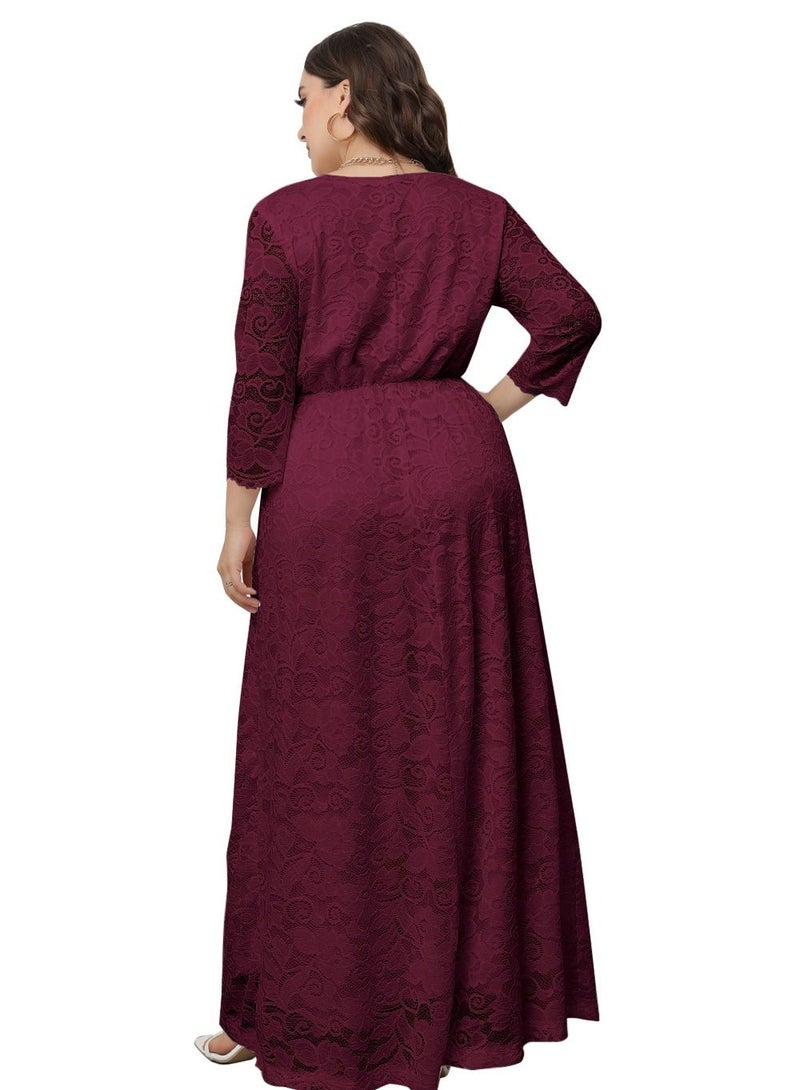 Loquat Women's Large V-Neck High Waist Lace Dress  - Image 3
