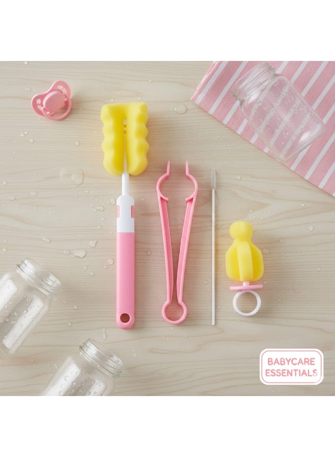 طقم فرش تنظيف زجاجات الرضاعة والببرونة – فرشاة إسفنجية مع فرشاة حلمات وملقط – تنظيف عميق وآمن للأطفال - Image 1