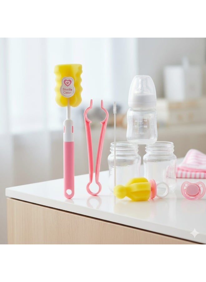 طقم فرش تنظيف زجاجات الرضاعة والببرونة – فرشاة إسفنجية مع فرشاة حلمات وملقط – تنظيف عميق وآمن للأطفال - Image 2