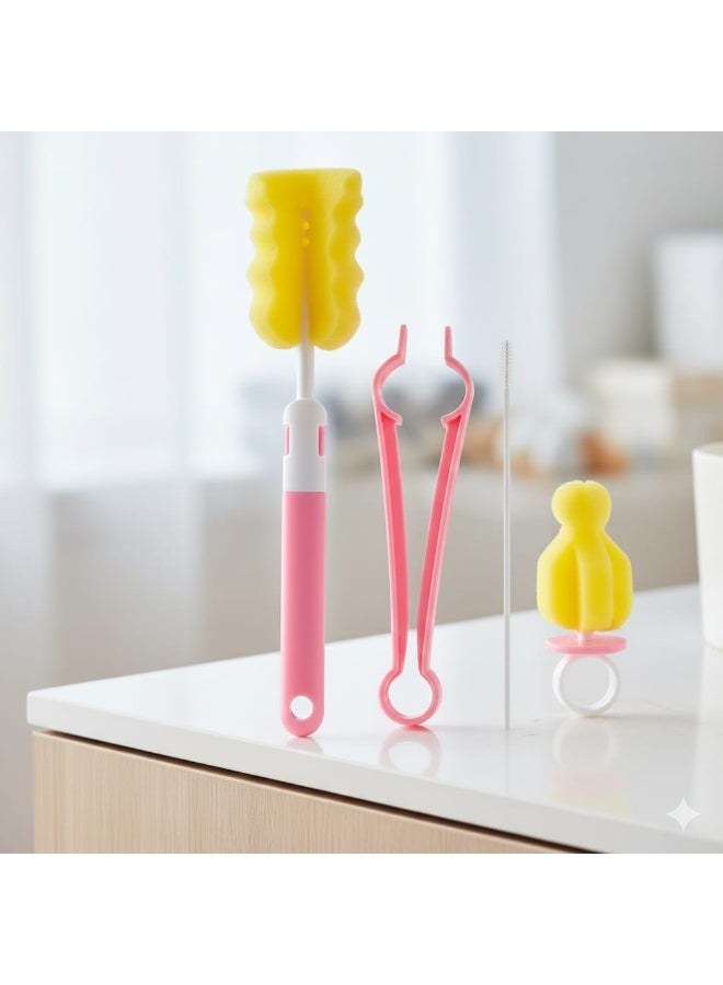 طقم فرش تنظيف زجاجات الرضاعة والببرونة – فرشاة إسفنجية مع فرشاة حلمات وملقط – تنظيف عميق وآمن للأطفال - Image 3