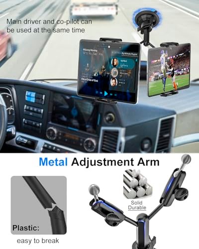 Kolasels Heavy Duty Dual Tablet Holder for Car/Truck [Metal Arm] Dashboard Windshield Double Mount for Vehicle Dash Suction Stand for iPad Pro/Air/iPhone, 5.5-15.6" Tablets Phone - Image 3