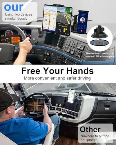 Kolasels Heavy Duty Dual Tablet Holder for Car/Truck [Metal Arm] Dashboard Windshield Double Mount for Vehicle Dash Suction Stand for iPad Pro/Air/iPhone, 5.5-15.6" Tablets Phone - Image 2