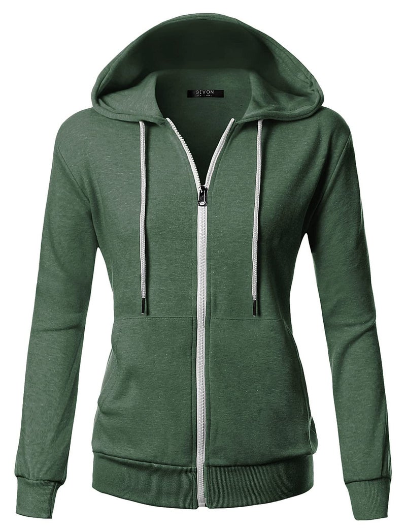 GIVON Women's Lightweight Zip Up Hoodie â€“ Long Sleeve Thin Casual Hooded Jacket, Plus DCF200-JADEGREEN-M - Image 4