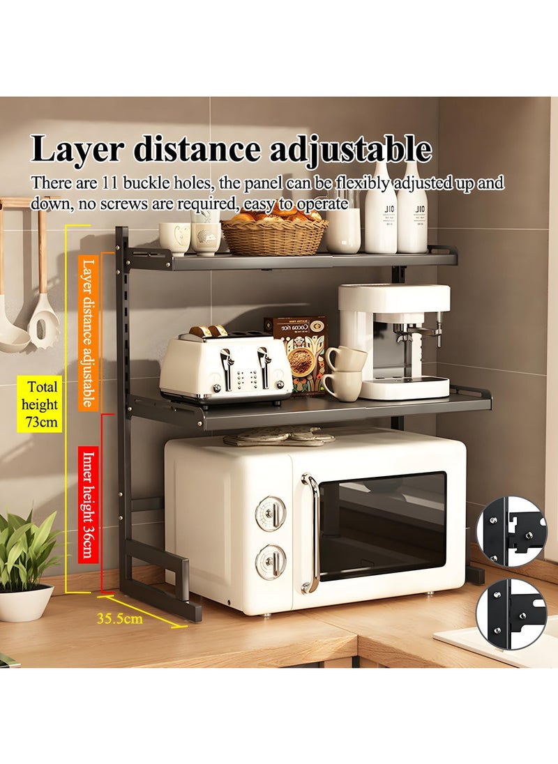 AUTOYSUR - Expandable And Height Adjustable Metal Microwave Oven Rack, Microwave Stand, Pots Pans Organizer with 6 Hooks, Chopping Board Holder, Knife Holder, Chopstick Holder Adjustable Expandable for Kitchen Storage (Black, 3 Tier) - Image 1