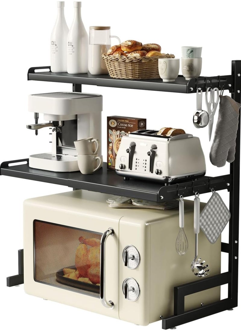 AUTOYSUR - Expandable And Height Adjustable Metal Microwave Oven Rack, Microwave Stand, Pots Pans Organizer with 6 Hooks, Chopping Board Holder, Knife Holder, Chopstick Holder Adjustable Expandable for Kitchen Storage (Black, 3 Tier) - Image 1