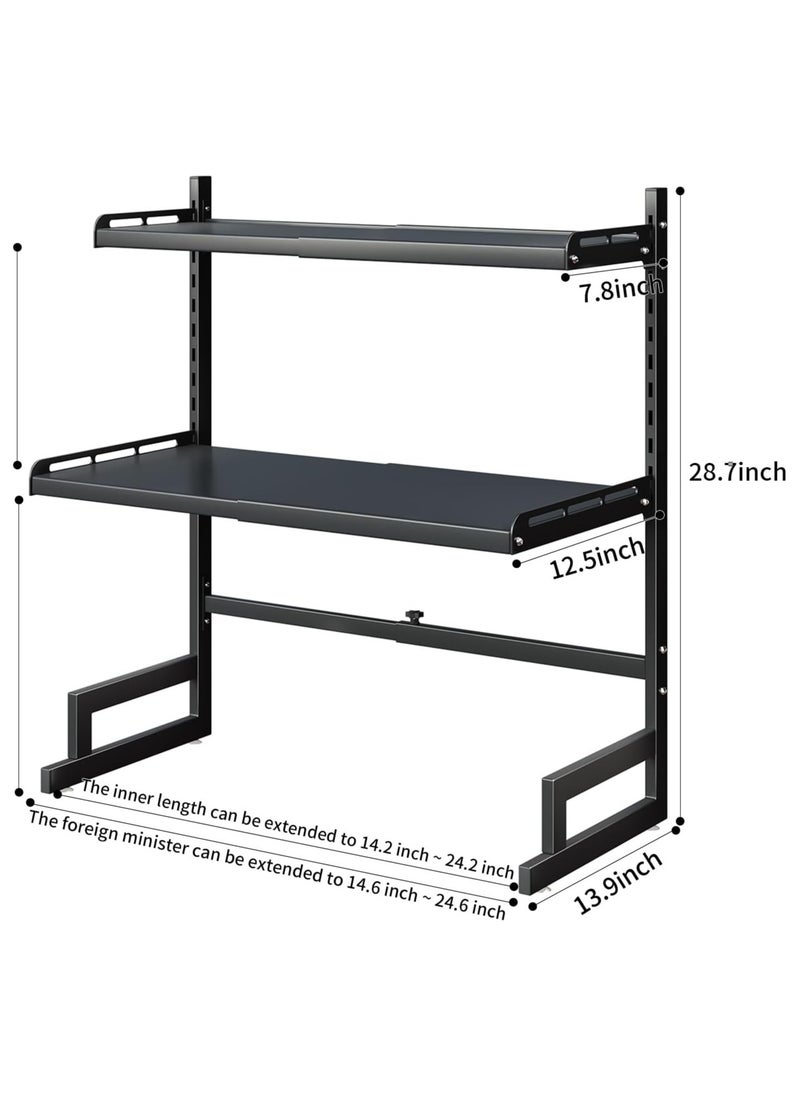 AUTOYSUR - Expandable And Height Adjustable Metal Microwave Oven Rack, Microwave Stand, Pots Pans Organizer with 6 Hooks, Chopping Board Holder, Knife Holder, Chopstick Holder Adjustable Expandable for Kitchen Storage (Black, 3 Tier) - Image 1