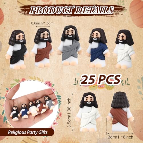Bememo 25 Pcs Mini Jesus Figurines Bulk Original Design Rubber Mini Jesus Figures to Hide and Seek Religious Gifts Sunday School Baptism Easter Egg FillingMorandi Color - Image 5
