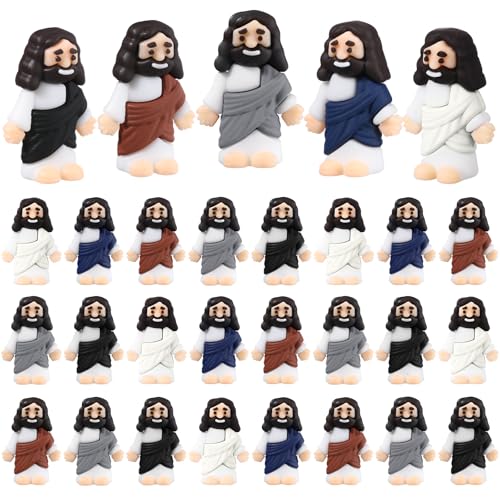 Bememo 25 Pcs Mini Jesus Figurines Bulk Original Design Rubber Mini Jesus Figures to Hide and Seek Religious Gifts Sunday School Baptism Easter Egg FillingMorandi Color - Image 1