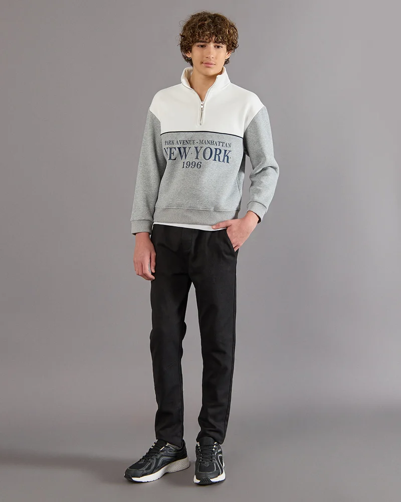 REDTAG Senior Boys Grey Half Zipper Sweatshirt