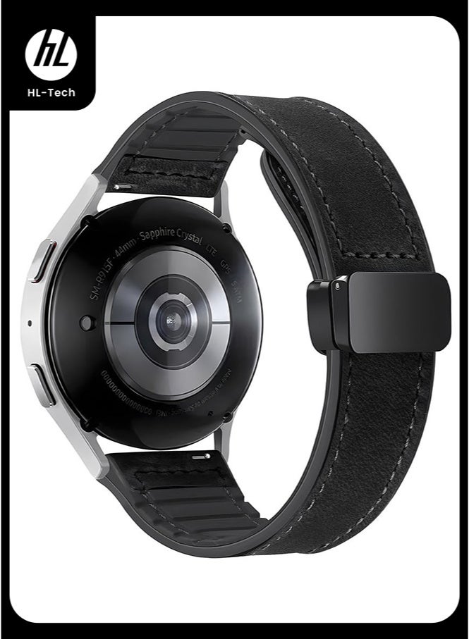 HL-Tech Universal 22mm Magnetic Leather Strap for Smartwatches - Quick Release, Easy Adjust, Secure Fit - Classic Black - Image 1
