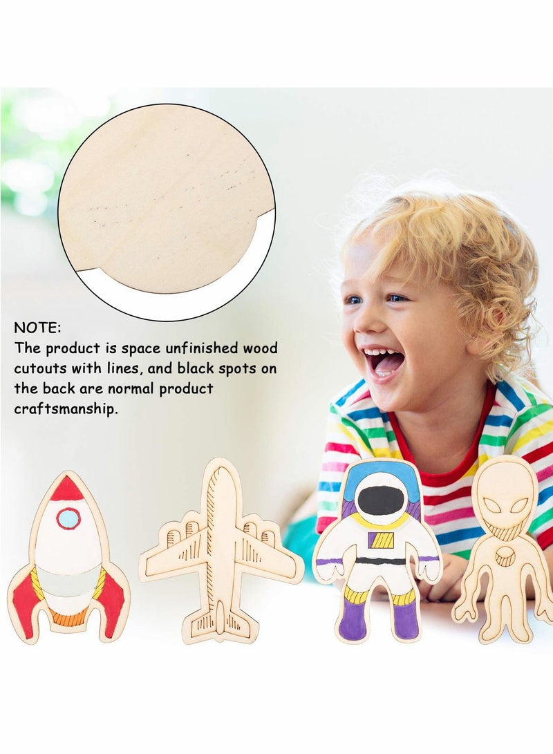 SYOSI 27 Pcs Blank Painting Wood Chips for Kids, Wooden Unfinished Cutout Cartoon Outer Space Theme Painted Wood Chips, Hand Filled Wood Painting Paint Crafts, DIY Crafts, Home Decor Crafts (9 Styles) - Image 4