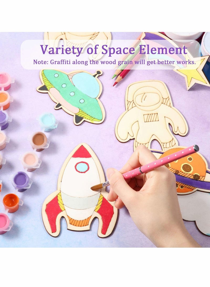 SYOSI 27 Pcs Blank Painting Wood Chips for Kids, Wooden Unfinished Cutout Cartoon Outer Space Theme Painted Wood Chips, Hand Filled Wood Painting Paint Crafts, DIY Crafts, Home Decor Crafts (9 Styles) - Image 3