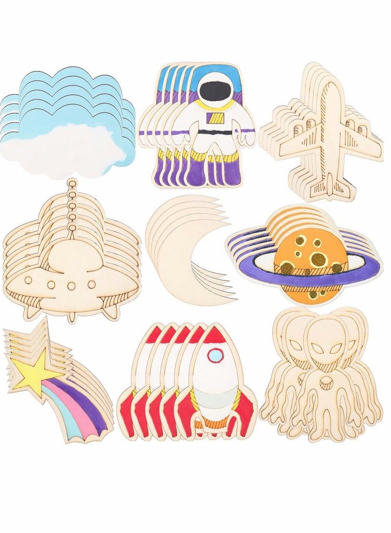 SYOSI 27 Pcs Blank Painting Wood Chips for Kids, Wooden Unfinished Cutout Cartoon Outer Space Theme Painted Wood Chips, Hand Filled Wood Painting Paint Crafts, DIY Crafts, Home Decor Crafts (9 Styles) - Image 1