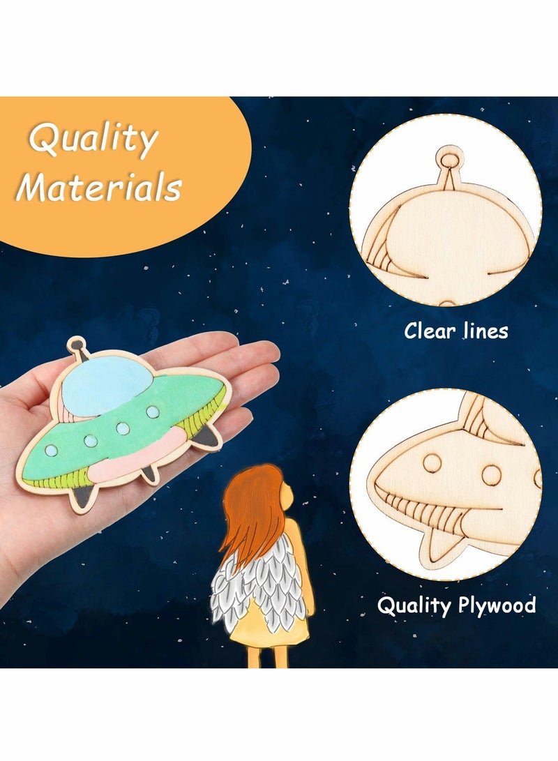 SYOSI 27 Pcs Blank Painting Wood Chips for Kids, Wooden Unfinished Cutout Cartoon Outer Space Theme Painted Wood Chips, Hand Filled Wood Painting Paint Crafts, DIY Crafts, Home Decor Crafts (9 Styles) - Image 2