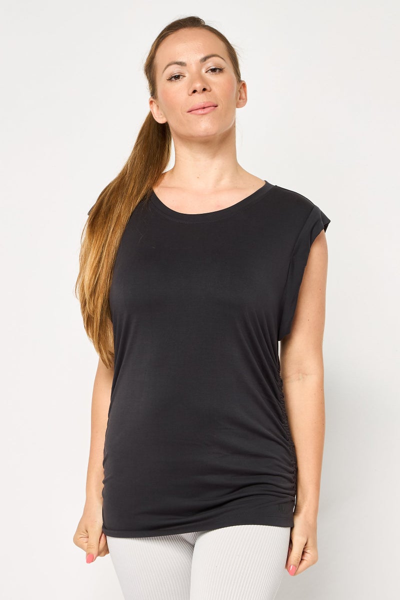 DKNY Sport Women Sportswear Fit Cap Sleeves Outdoor Tops, Black - Image 1
