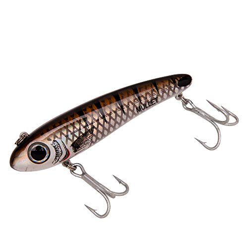 Bomber Lures Mullet Slow-Sinking Twitch, Walking Saltwater Fishing Lure, Excellent for Speckled Trout, Redfish, Stripers and More, 3 1/2", 5/8 oz, Spot-Tail Pogy - Image 1