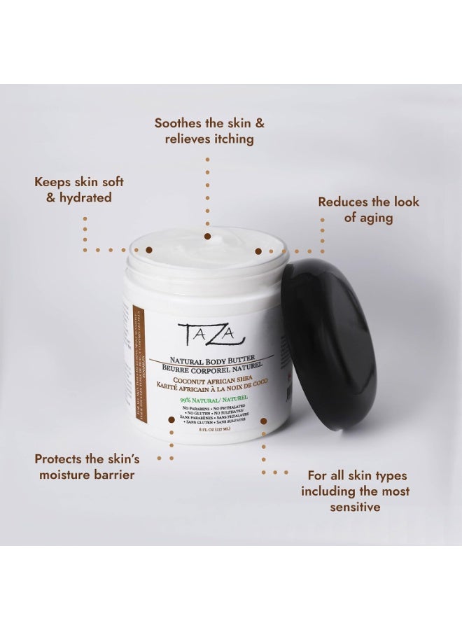 Taza Taza Premium Natural Coconut Body Butter, 8 fl oz (237 ml), Plant Based Ingredients, Contains: African Shea Butter, Beeswax, Coconut Oil, Jojoba Oil, Sunflower Oil, Vitamin E - Image 2