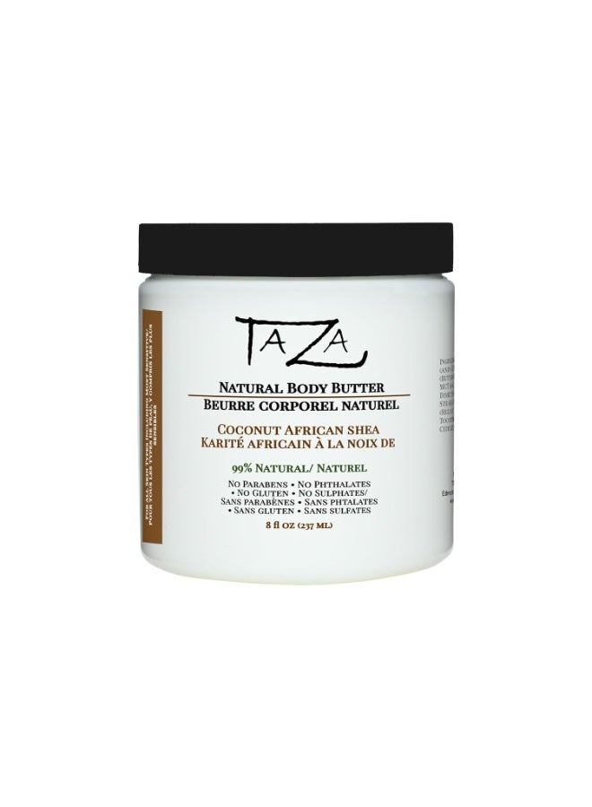 Taza Taza Premium Natural Coconut Body Butter, 8 fl oz (237 ml), Plant Based Ingredients, Contains: African Shea Butter, Beeswax, Coconut Oil, Jojoba Oil, Sunflower Oil, Vitamin E - Image 1