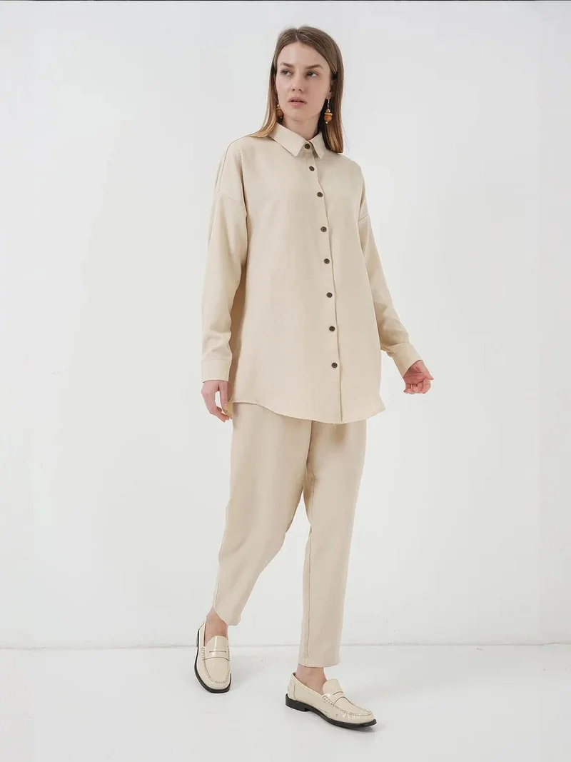 BIG DART BDART Linen Blend Long Sleeve Shirt and Pants Co-ord Set