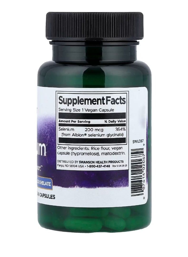 سوانسون ألبيون سيلينيوم 200 ميكروغرام 90 كبسولة نباتية - Image 2