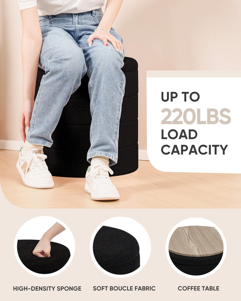 B FSOBEIIALEO Ottoman with Stroage, Round Sherpa Storage Ottoman Stool, Boucle Foot Rest 16.9"x16.9"x17.7"ï¼ˆBlack - Image 3