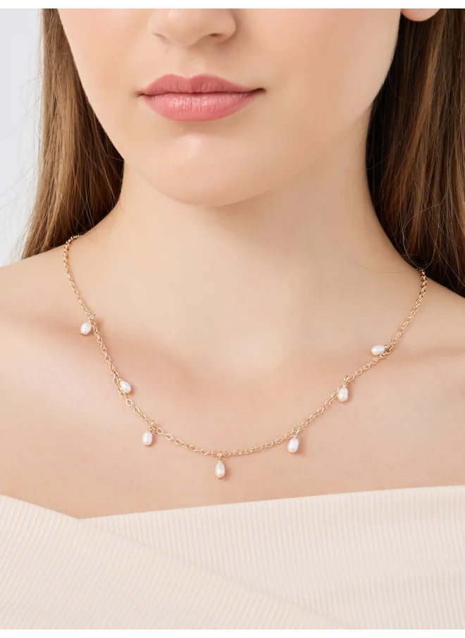 ستايلي Styli Faux Pearl Station Necklace with Lobster Clasp