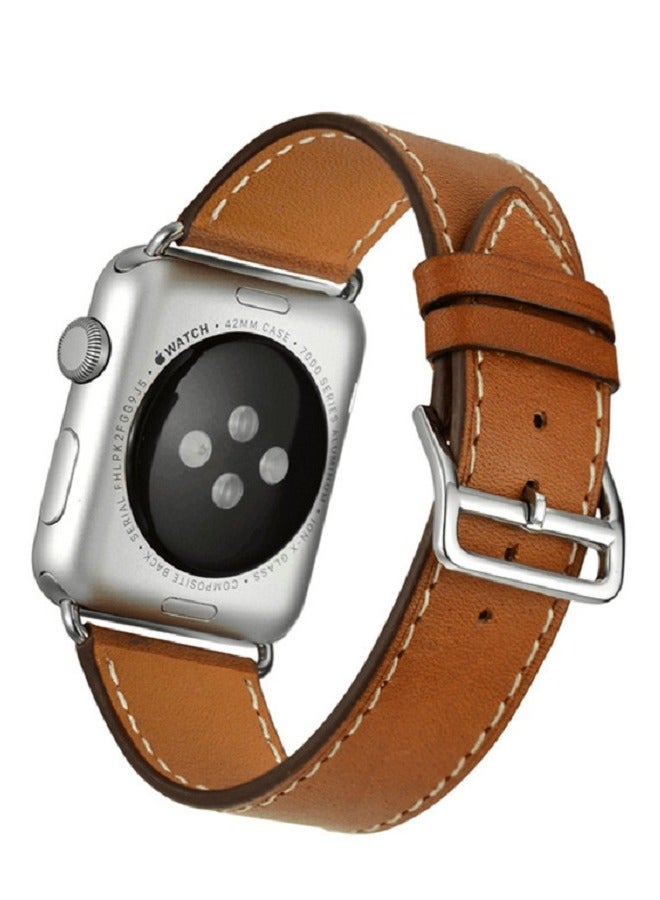 Cowhide Watch Strap Replacement Band With Screw Connectors For Apple Watch Series 1/2/3/4 44/42/45/49 mm Brown  - Image 4