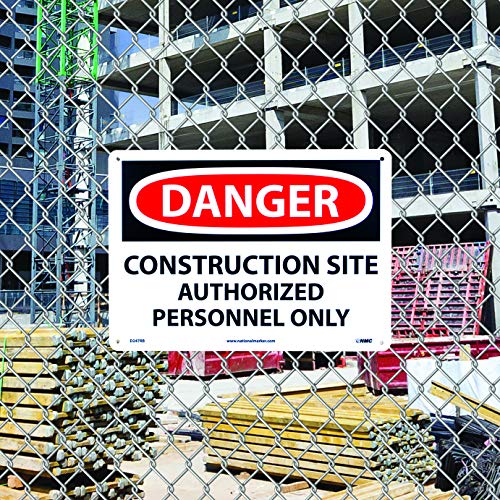 NMC D247RB DANGER - CONSTRUCTION SITE AUTHORIZED PERSONNEL ONLY Sign - 14 in. x 10in. Rigid Plastic Danger Sign, Black/White Text on White/Red Base - Image 3