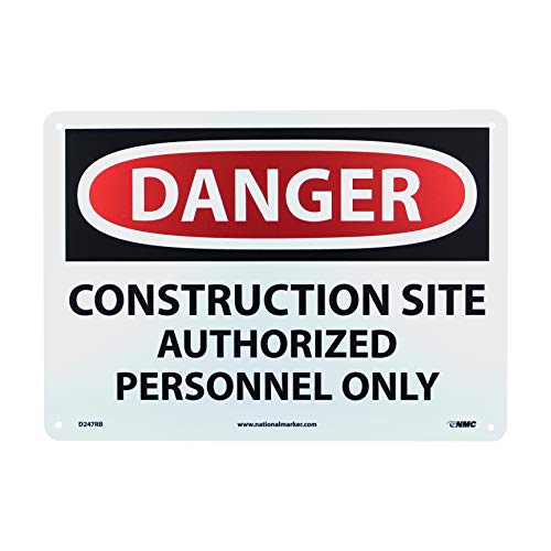 NMC D247RB DANGER - CONSTRUCTION SITE AUTHORIZED PERSONNEL ONLY Sign - 14 in. x 10in. Rigid Plastic Danger Sign, Black/White Text on White/Red Base - Image 1