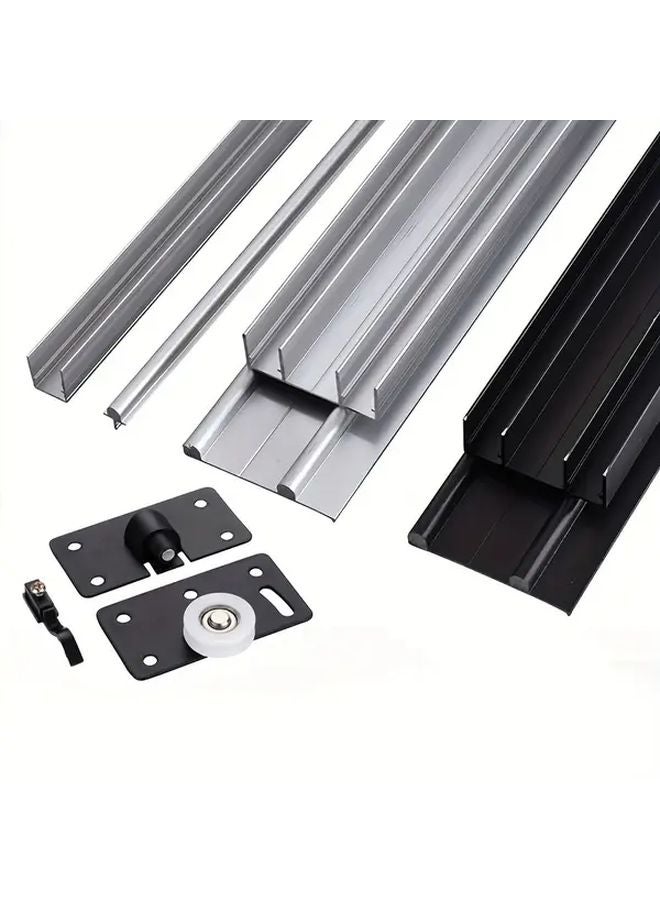 Black 1 Set Sliding Door Hardware Kit Heavy Duty Mobile Door Rollers For Wardrobe Shop Restaurant - Image 5