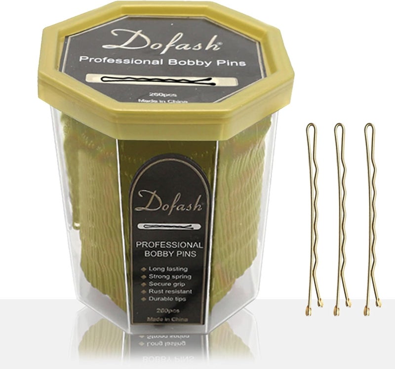 Dofash 260Pcs 5CM2IN Professional Bobby Pins Bulk Hair Slides Hairpins Large Package in Octogan Container for Womens Hair Styling Blonde